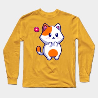 Cute Cat Shy Cartoon Long Sleeve T-Shirt